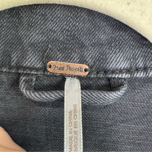 Free People Oversized Moto Jacket Medium Washed Black Grunge Goth Motorcycle - Picture 5 of 12